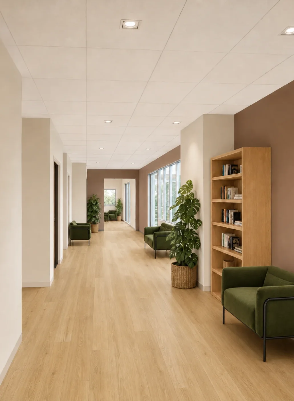 Rendu IA : couloir meublé et décoré